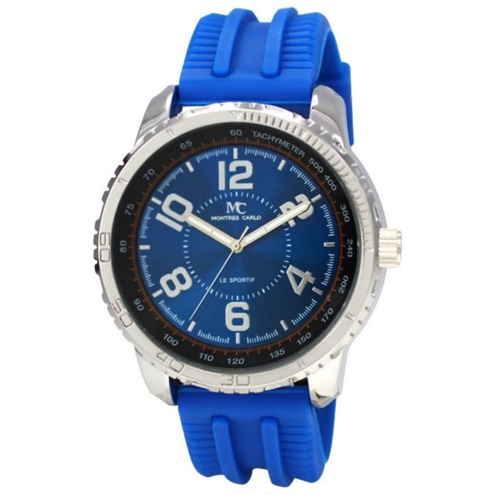 51mm Montres Carlo Silicone Band Quartz Dress Luxury Silver Blue Men's Watch